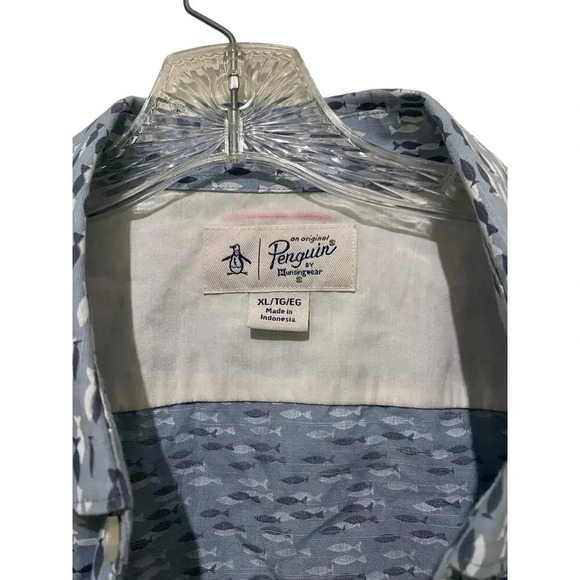 Penguin Short Sleeve fish print Collard Casual Button-Down Shirt Size XL - Picture 3 of 3